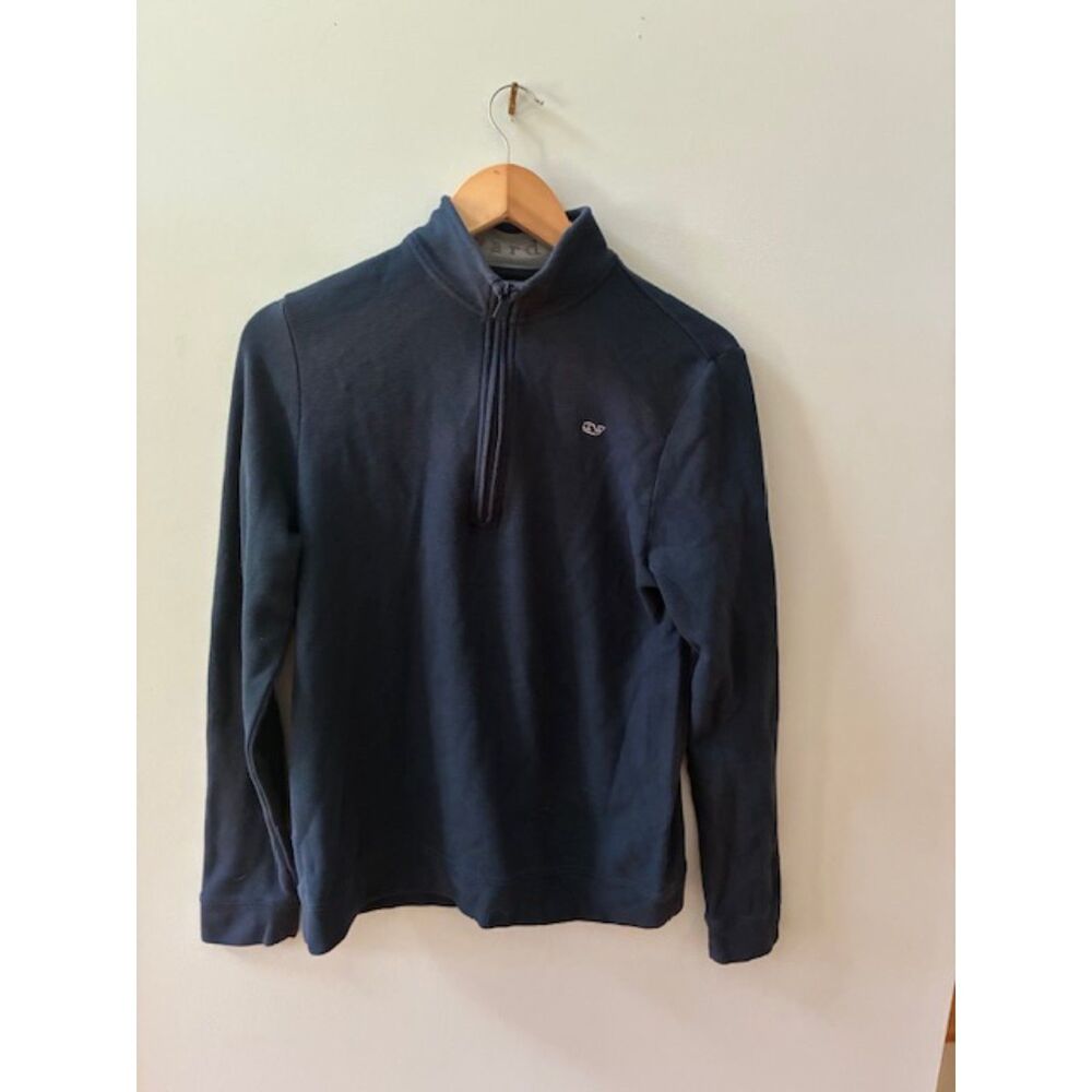 Vineyard Vines Boys XL 18 Navy Pima Cot Quarter Zip Pullover Whale Logo Preppy